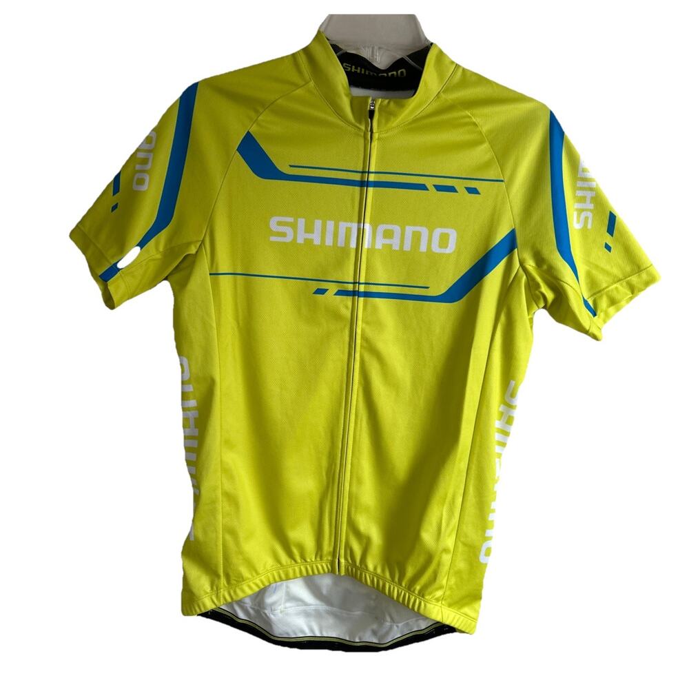 Shimano Cycling Jersey Mens M Yellow Full Zip Short Sleeve Road Bike Performance